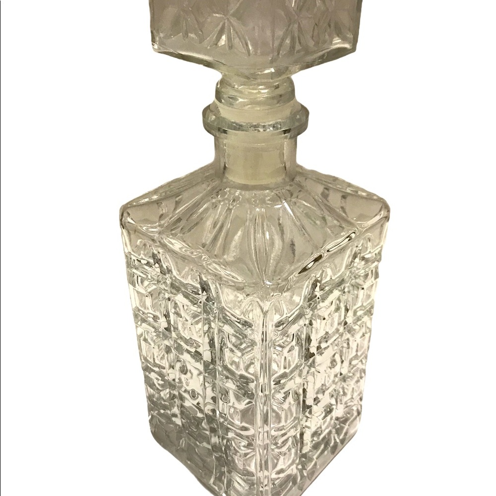 Vintage 9” Square Glass Liquor Whiskey Decanter